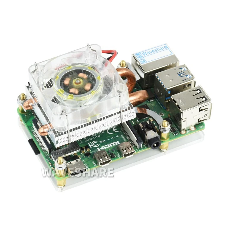 Waveshare Low-Profile Ice Tower Cooling Fan For Raspberry Pi 4B/3B+/3B, Super Heat Dissipation