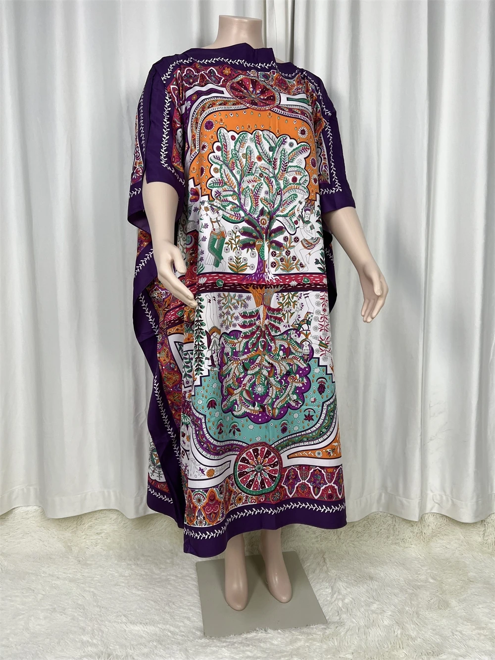 

Scarf 2024 Loose Print Arabian Saudi Silk Maxi Dress Summer Beach Bohemian Robe African Kaftan Kimono Short Sleeve Swimwear c3