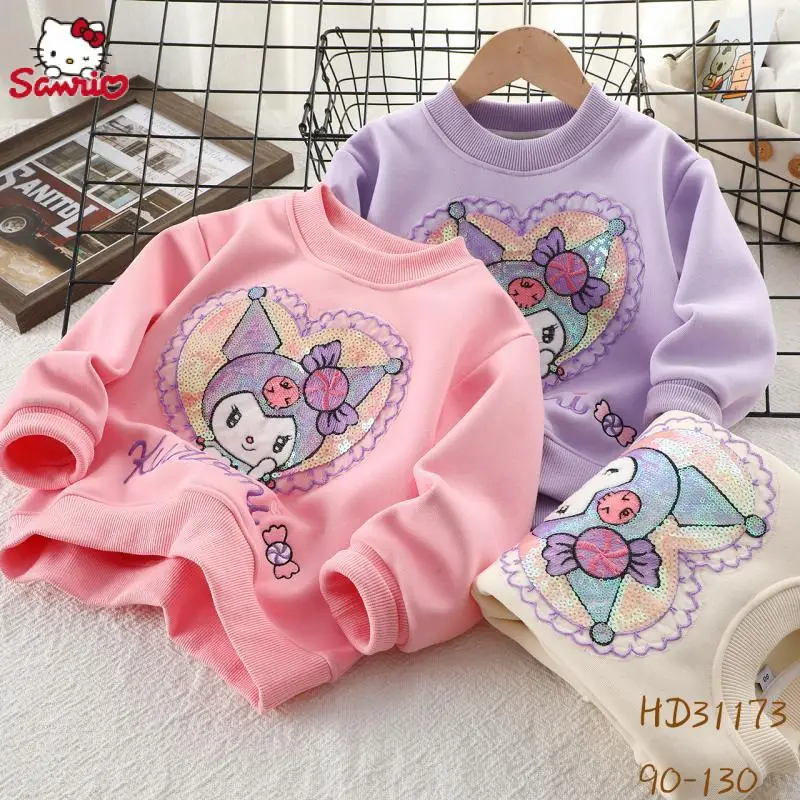 

2023 Sanrio свитер детский мультяшный Kuromi девочки Зимний новый цельный плюшевый утепленный Повседневный свитер детский спортивный топ