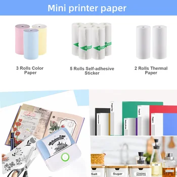 10 Rolls Thermal Printer Mix Paper Rolls 2.2in x 19ft for Mini Pocket Printer White Colors Sticky Receipt Paper Rolls POS Papers 2