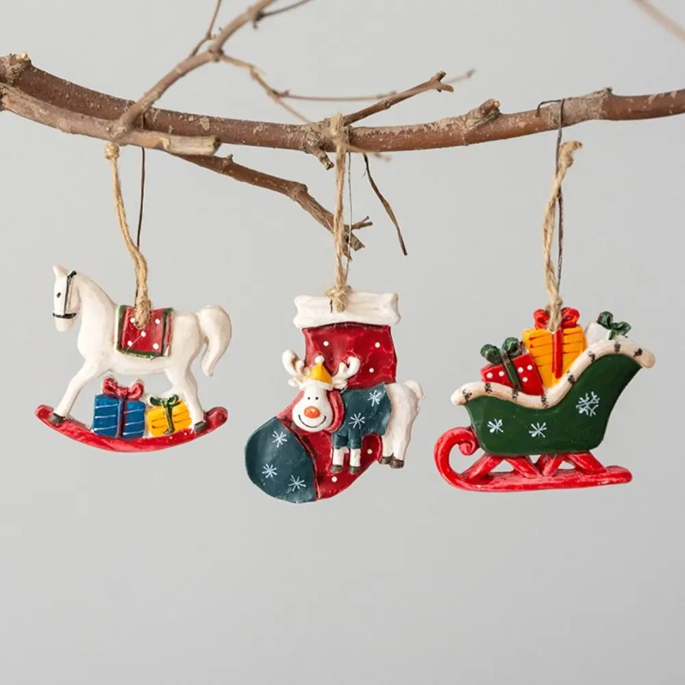 

2pcs Home Decor Christmas Tree Charms Resin Crafts Santa Clause Painting Pendant Ornament Scene Layout Gifts Party Decoration