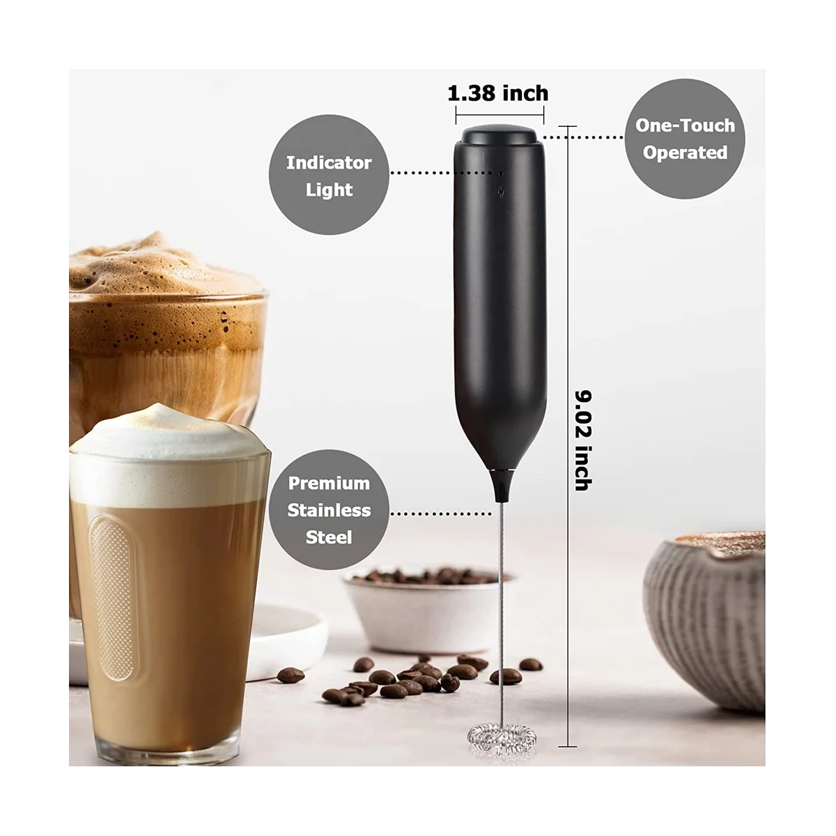 Electric Milk Frother, Handheld With Stainless Steel Stand, Usb