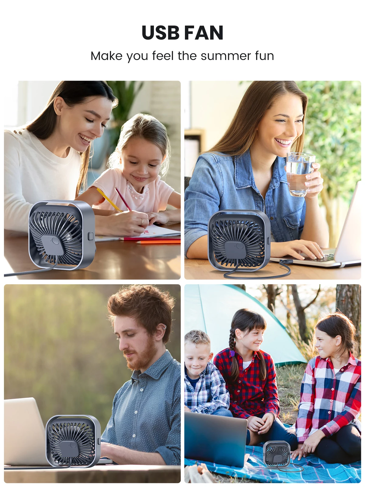 USB Desk Fan,Strong Airflow &Quiet Operation,Three-Speed Wind Small Fan,360° Rot