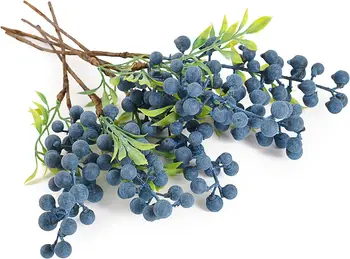 Artificial Blueberry with Green Leaves Blueberries Spray Floral Arrangement Bouquet Filler for Home Wedding Christmas Decoration 1