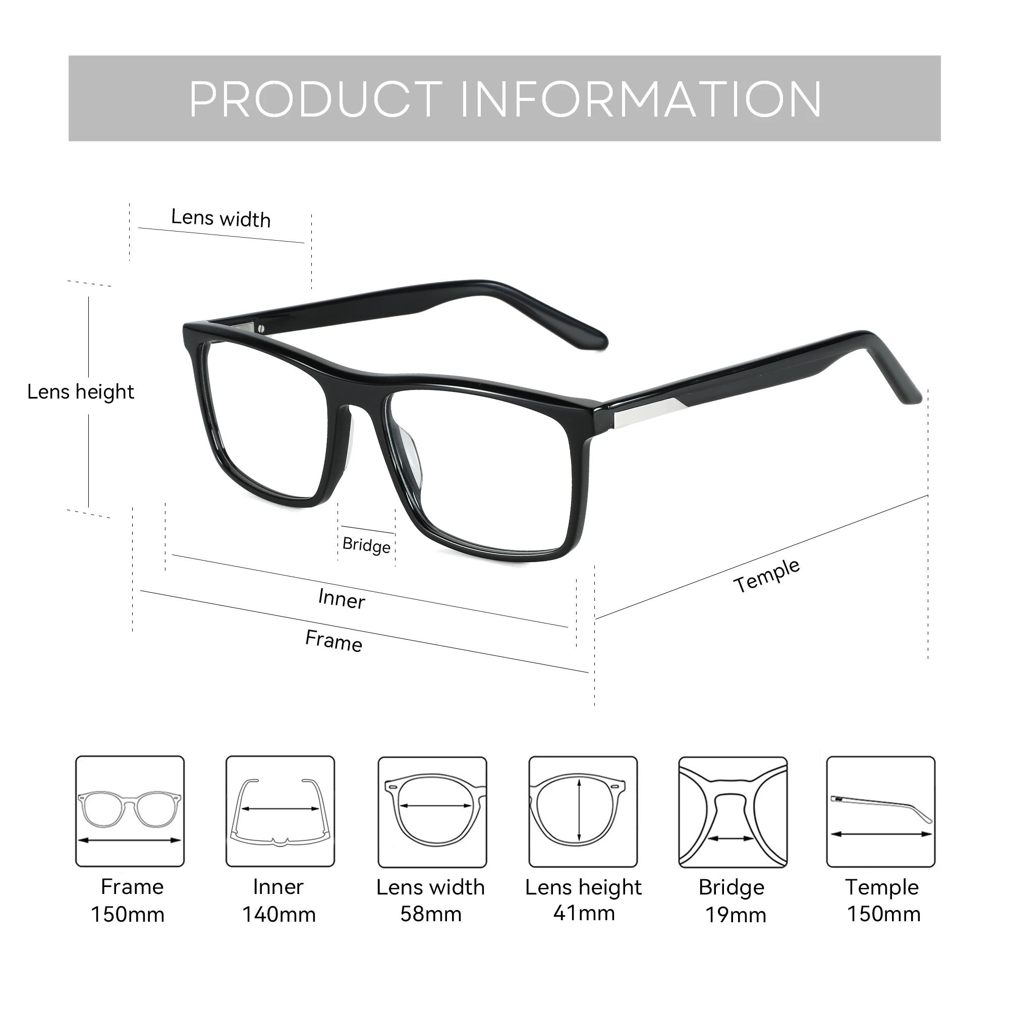 ZENOTTIC (XL Size)Fashion Square Prescription Glasses Anti Blue