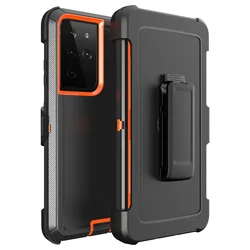 3 - in - 1 High - Quality Defender Series Protective Case with Clip - Galaxy S21+ 5G (Black Orange)