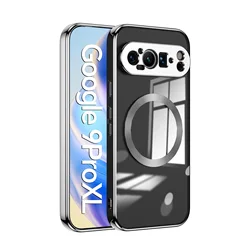 Luxury Magnetic Plating Soft Clear Back Cover for Google Pixel 9 Pro 5G (Silver)