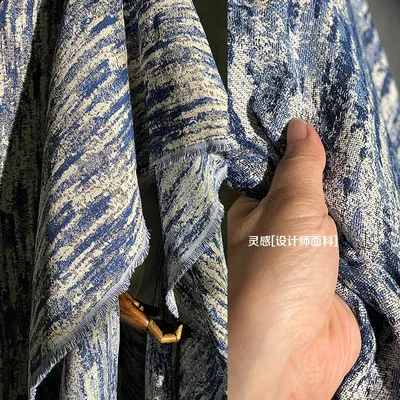 

1 ярд винтажная темно-синяя жаккардовая джинсовая реконструкция постепенная текстура стирка дизайнерская ткань для пэчворка