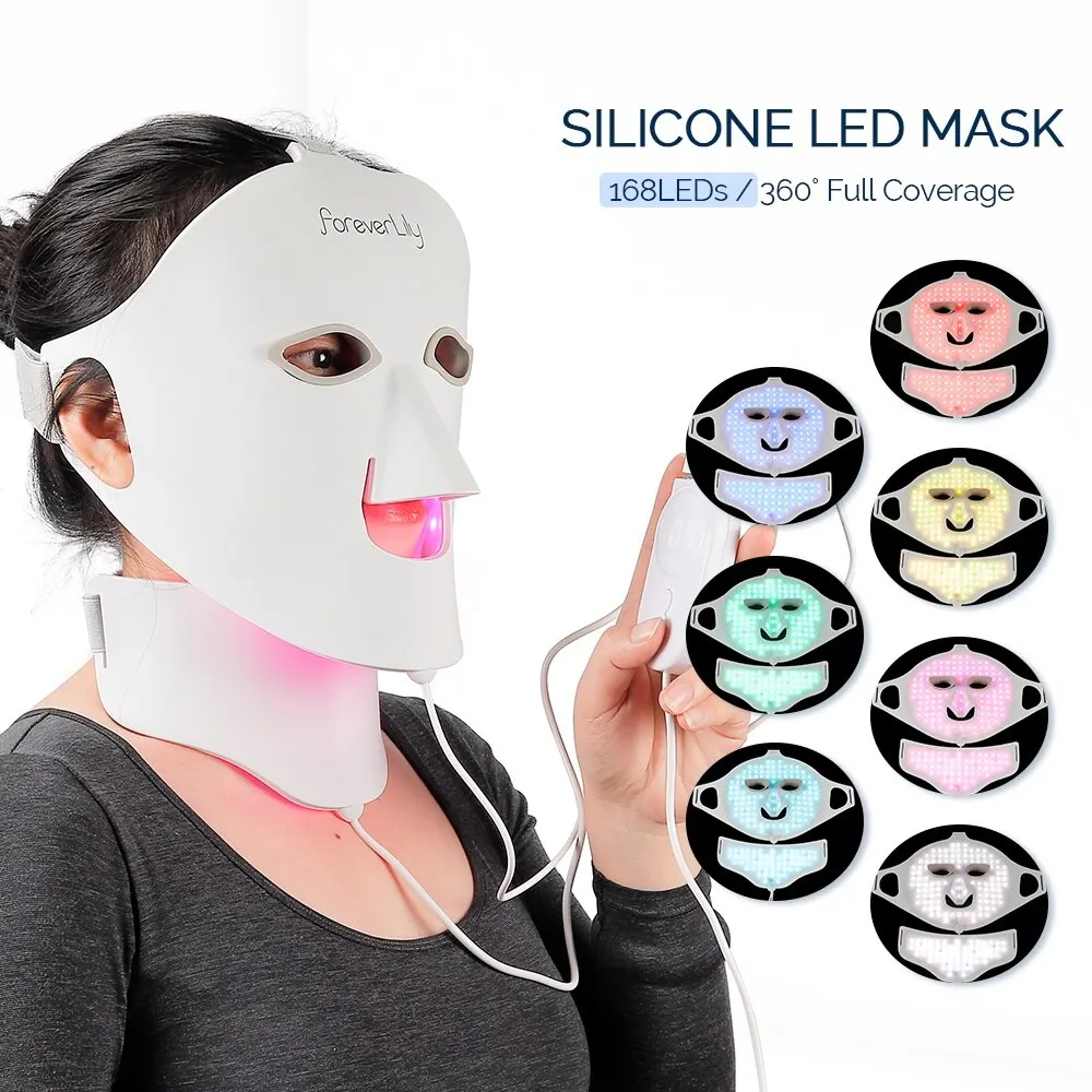 Foreverlily Face Neck Silicone Led Mask 7 Colori Led Light Photon Therapy 3D Flessibile Beauty Mask Skin Brighten Anti-Rughe