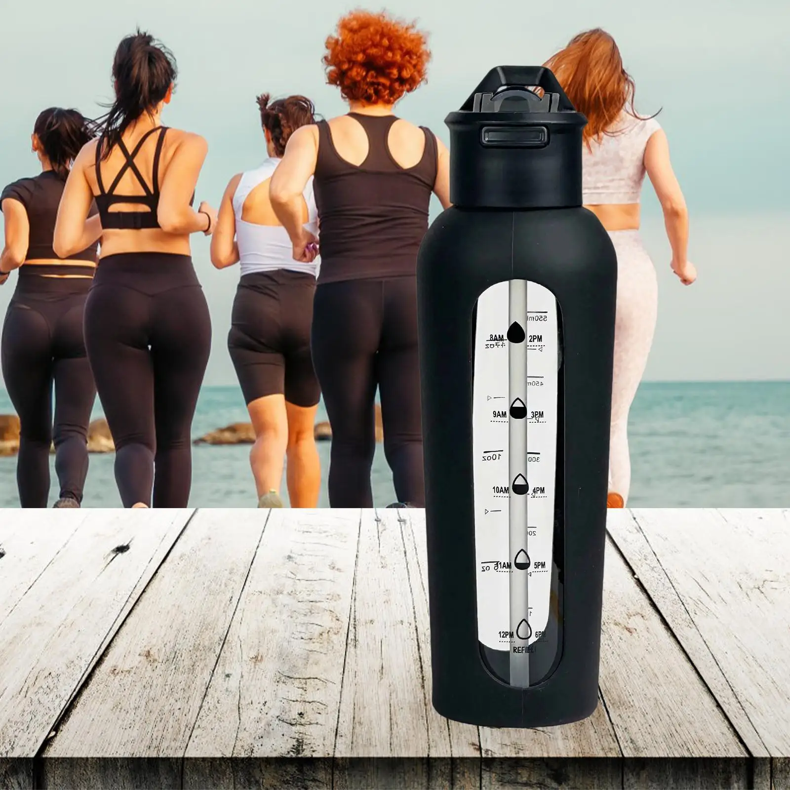 Glass Water Bottle with Silicone Sleeve Sports Bottle for Gym Travel Fitness Glass Water Bottle with Silicone Sleeve Sports Bottle for Gym Travel Fitness