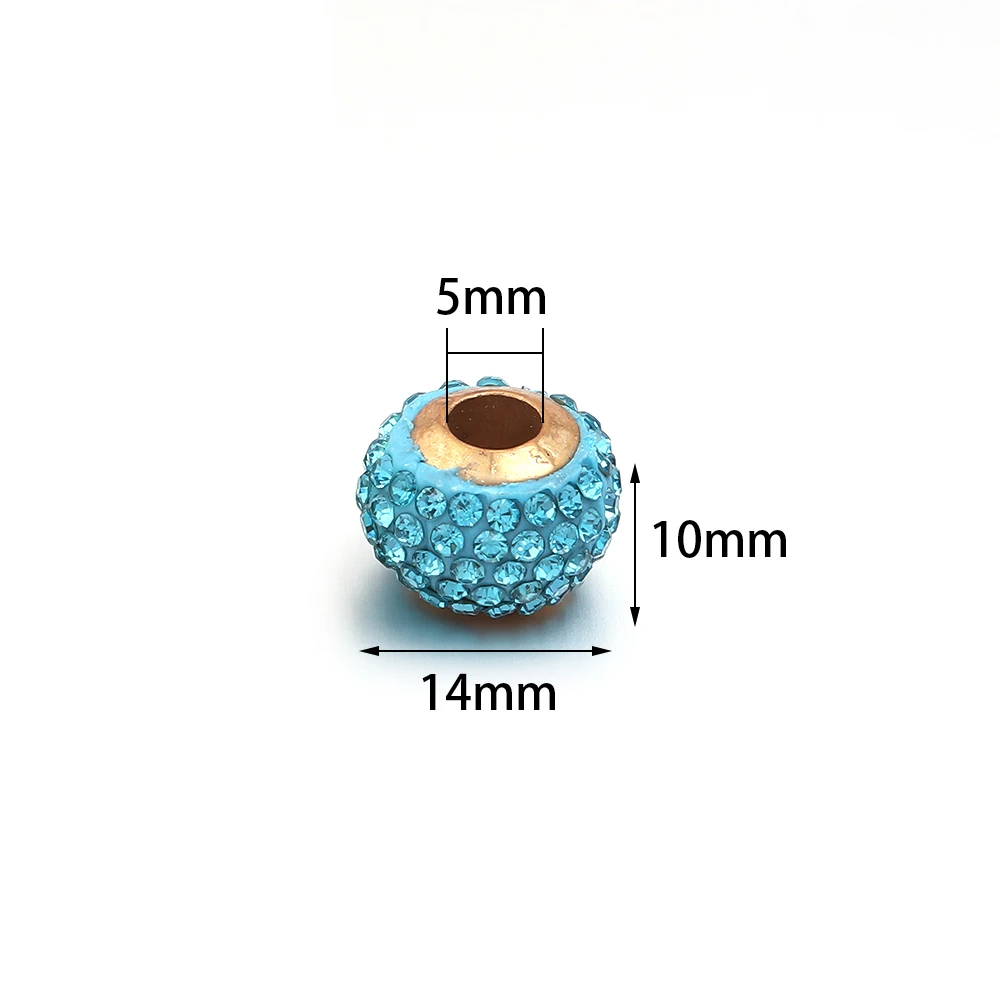 10 Stück 14 x 10 mm Rhodium Gold Farbe Shambhala Strass großes Loch Spacer Perlen Bulk Fit Charms Armband lose Perlen DIY Schmuck – Detail 1