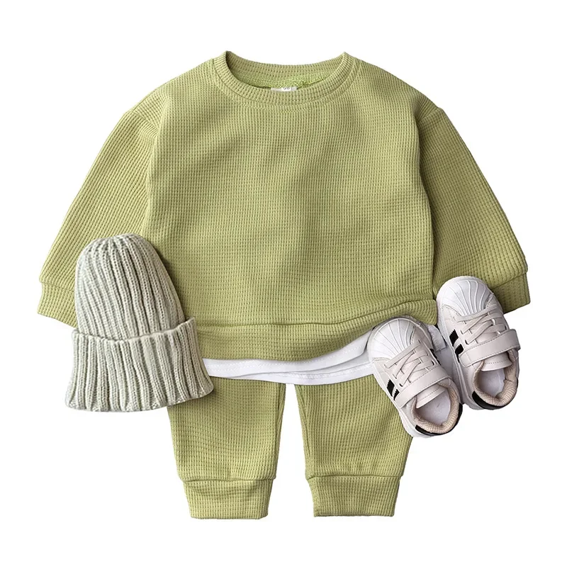 

Korean Baby Cotton Kintting Clothing Sets Kids Boys Girls Spring Autumn Loose Tracksuit Pullovers Tops+Pants 2PCS Sets Clothes