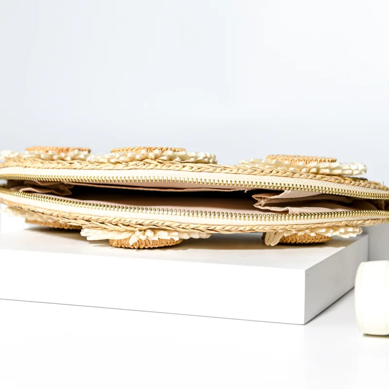 Summer Handmade Bags for Women Beach Weaving Ladies Straw Bag Wrapped Beach Bag Moon shaped Top Handle Handbags Totes