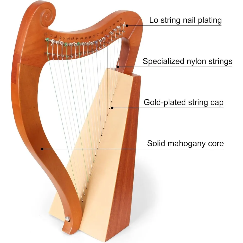 Harp 19-String Lyre Harp with Tuning Wrench Instruments, Lyre is Good Choice for Music Lovers