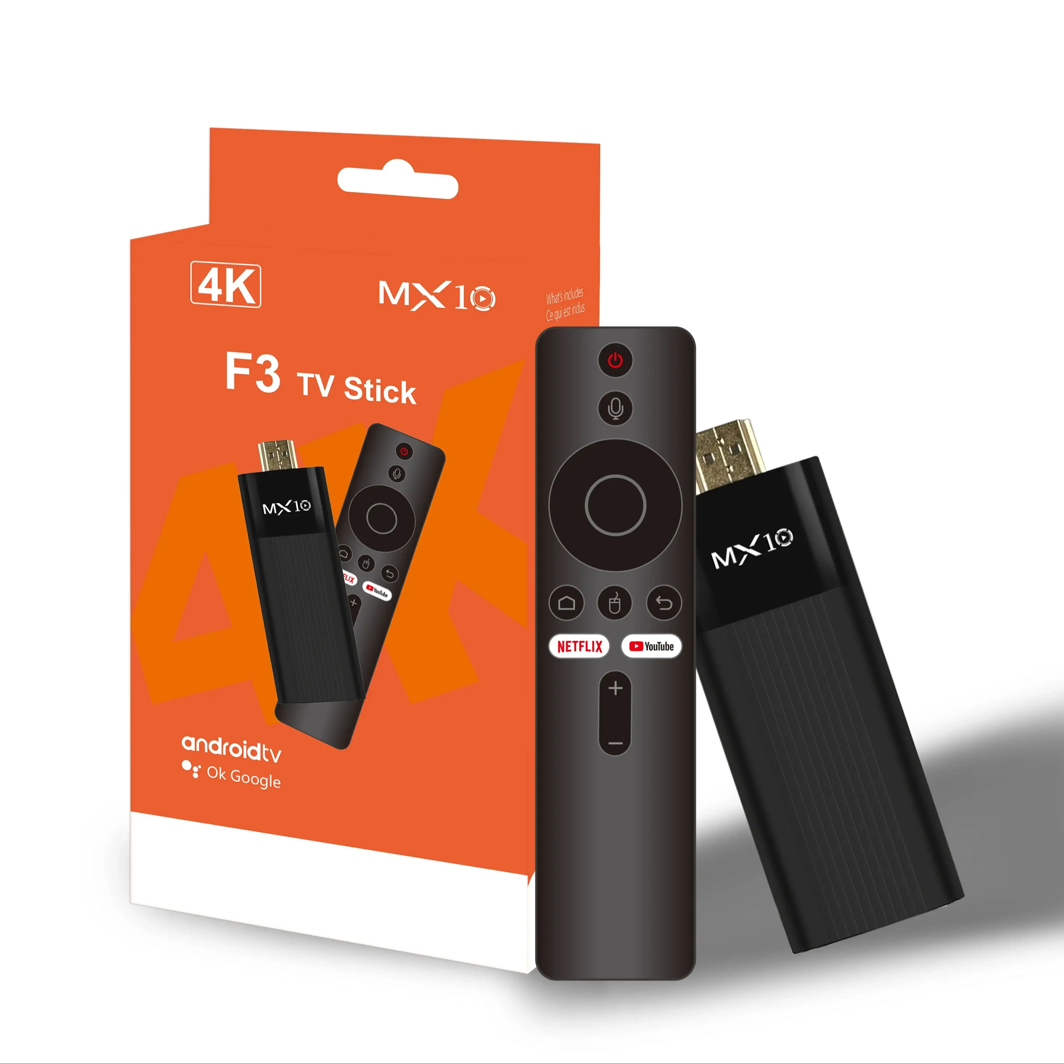 סטיק טלוויזיה חכם 4K HDR MX10 F3 אנדרואיד 13 2G+16G WiFi6 BT5.4 מרובע ליבות Cortex-A53 נגן מדיה סטרימינג