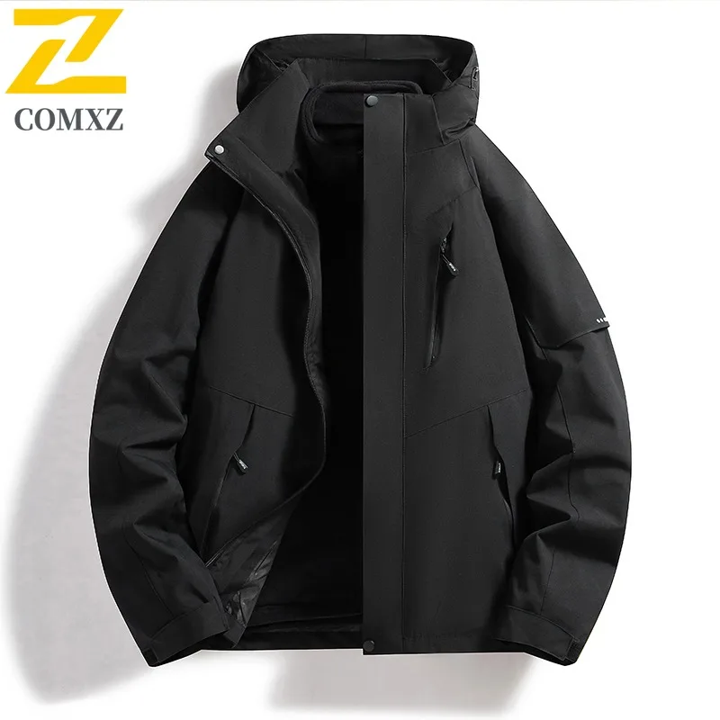COMXZ Hooded Outerwear Handsome Multi Pocket Outdoor Adventure Hiking Travel Men's Rainproof Coat Climbing High Quality Jackets