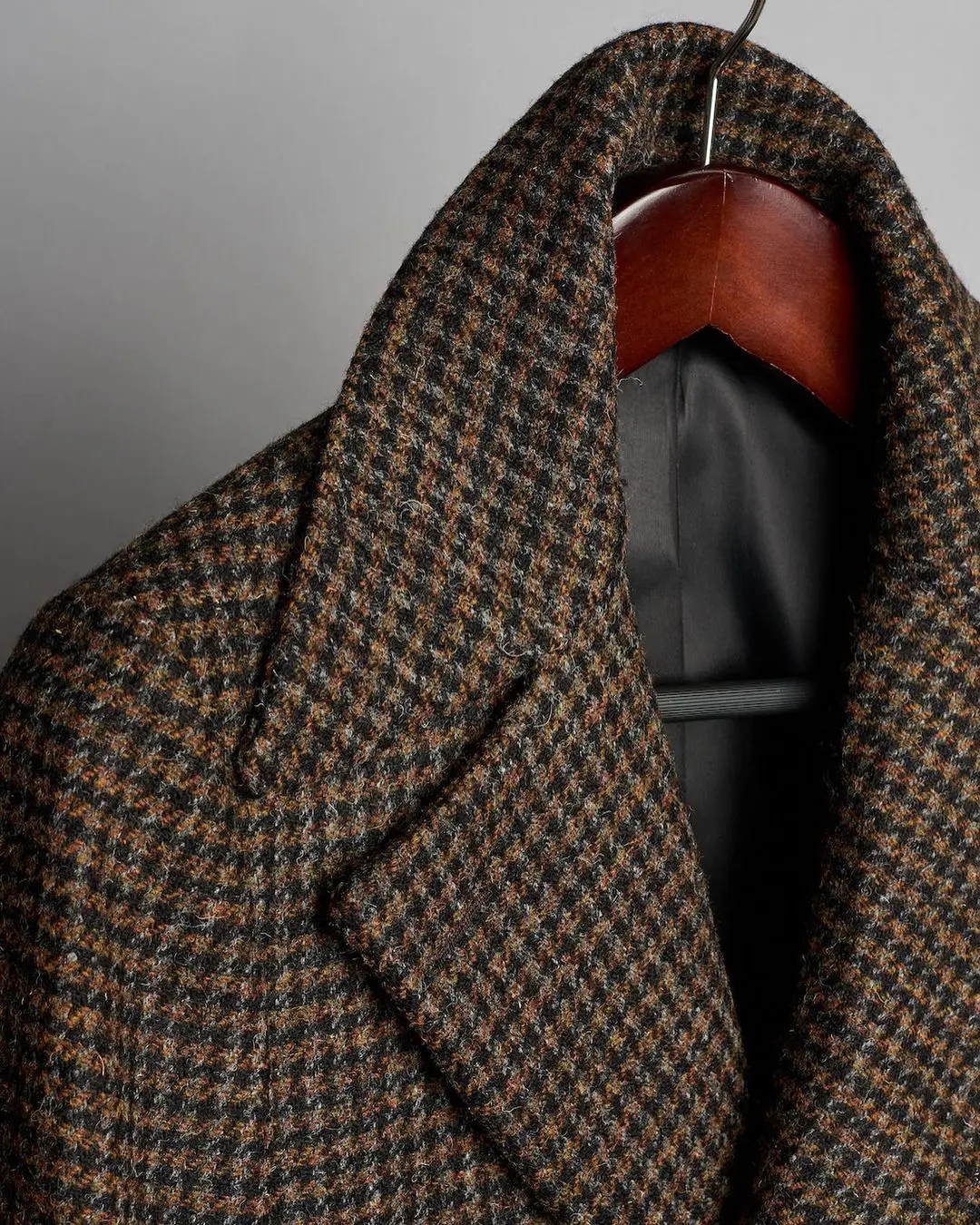 Houndstooth Woolen Men Coat One Piece Business Blazer Overcoat Double Breasted Dark Gray Groom Formal Work Party Causal Tailored