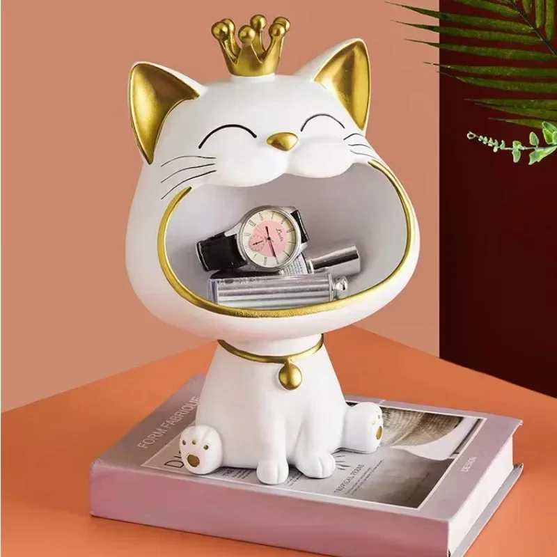 

Lucky Crown Big Mouth Cat Resin Ornaments,Entrance Shoe Cabinet Door Key Storage Living Room TV Cabinet Home Decor Accessories