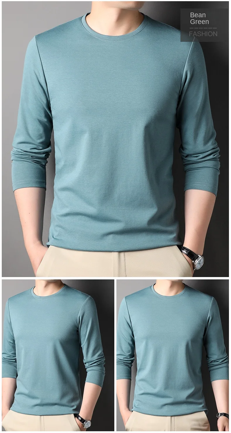 Top Grade Maulbeerseide 5,2% Neue Mode Marke 2023 Designer Luxus Männer t Shirt Einfarbig Langarm Tops Casual herren Kleidung_voghion.com