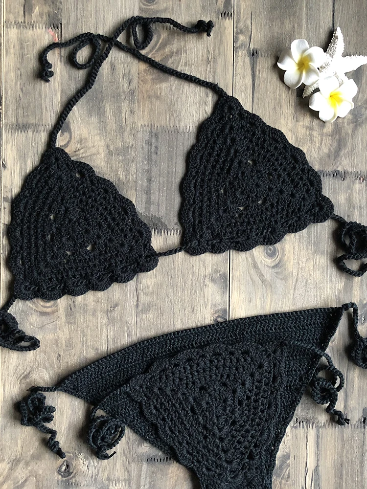 黒 かぎ編みビキニ Tika 水着 レディース モノキニ 体型カバー かぎ編み セクシー