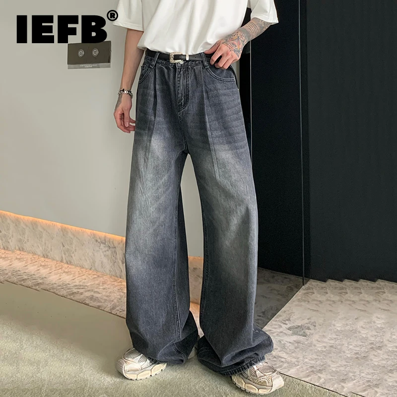 

IEFB Baggy Jeans Trend Men's Fashion Washed Wide Leg Denim Pants Straight Versatile Loose Slim Casual Vintage Clothing 9C1170
