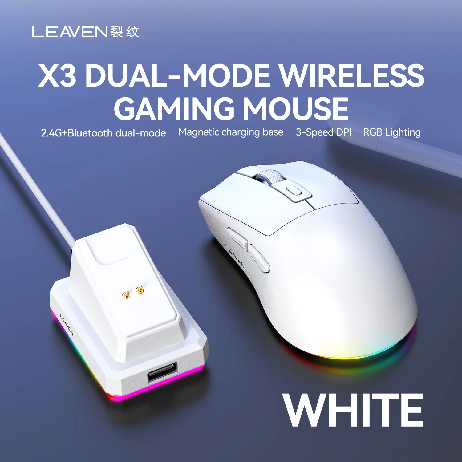 X3 ماوس بلوتوث لاسلكي 2.4G اتصال ثنائي الوضع، DPI قابل للتعديل، ماوس ألعاب خفيف الوزن، ضوء RGB، سعة بطارية 300 مللي أمبير في الساعة