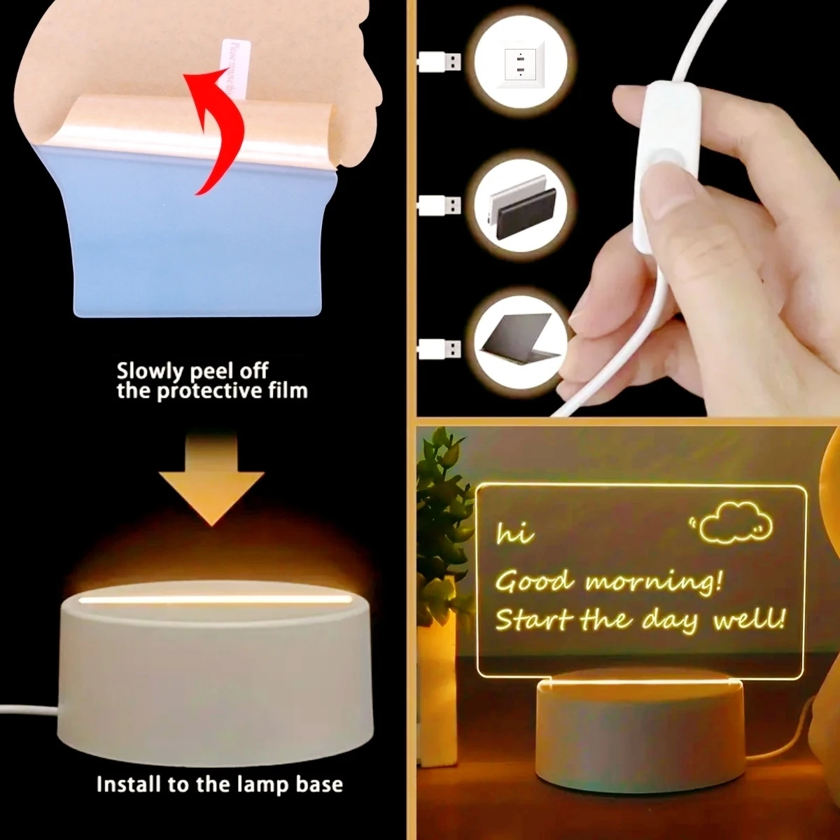 창의적인 3D 나이트 라이트, 지울 수 있는 사랑의 나이트 라이트 (펜 포함), USB 메시지 나이트 라이트, 생일 선물, 침실, 거실, 서재용