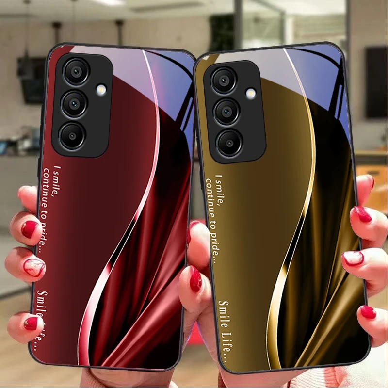 Soft Brown Red Tempered Glass Phone Case with Black Accents