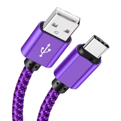 High - Speed USB A to Type C Nylon Braided Charging & Data Cable - Durable Android Phone Accessory, 1M/2M/3M Lengths - 1m (Purple)