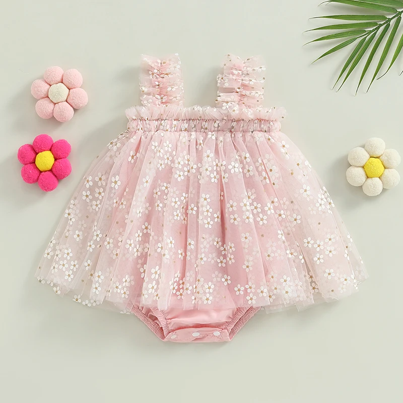 

2023-05-14 Lioraitiin 0-12M Infant Baby Girl Summer Bodysuit Cute Sleeveless Square Neck Floral Print Dress Jumpsuit