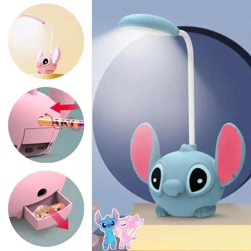 Disney Stitch LED Desk Lamp with Pencil sharpener Foldable Light Cute Cartoon Desk Lamp USB Recharge Light Children Night light disney desk lamp