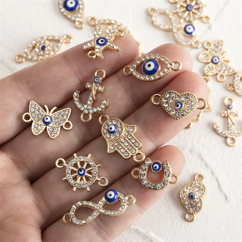 20pcs/lot Gold Color Multi-style Rhinestones Crystal Eyes Charms Pendant DIY Bracelet Necklace for Jewelry Accessories