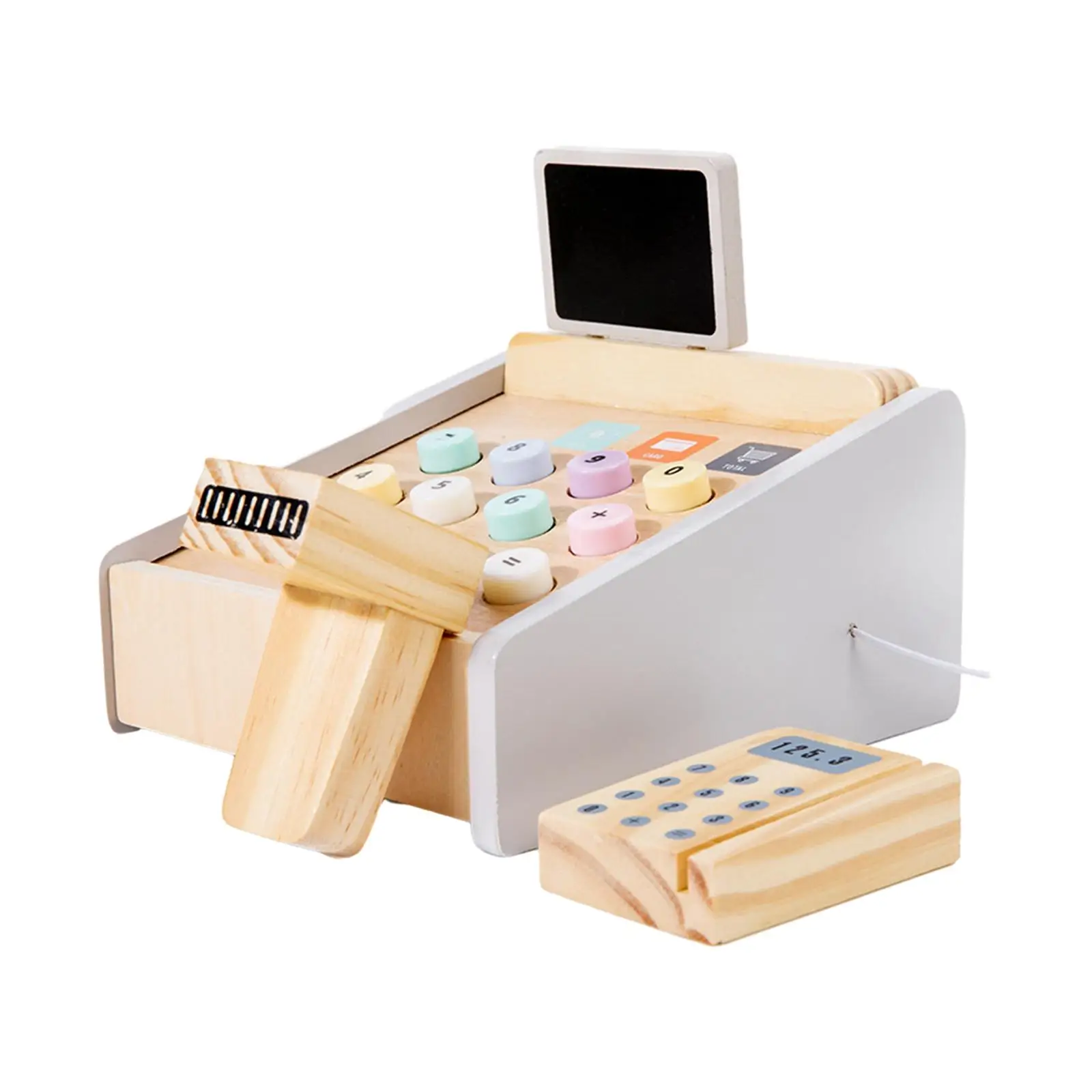 Wooden Cash Register Set Imaginative Development Funny Educational Social Pretend Play for Girls Boys Birthday Gift Children