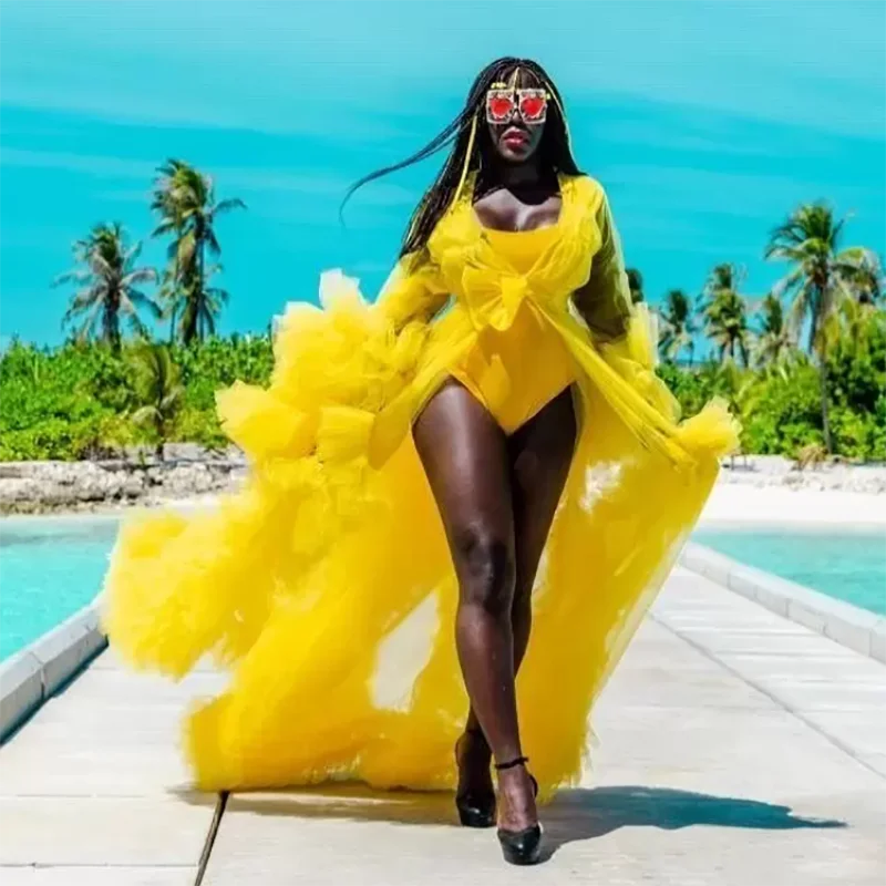 

Summer Yellow Prom Dresses for Black Girls Women Ruffles Tiered Robes Floor-Length Formal Occasion Vestidos Para Mujer 2023 New