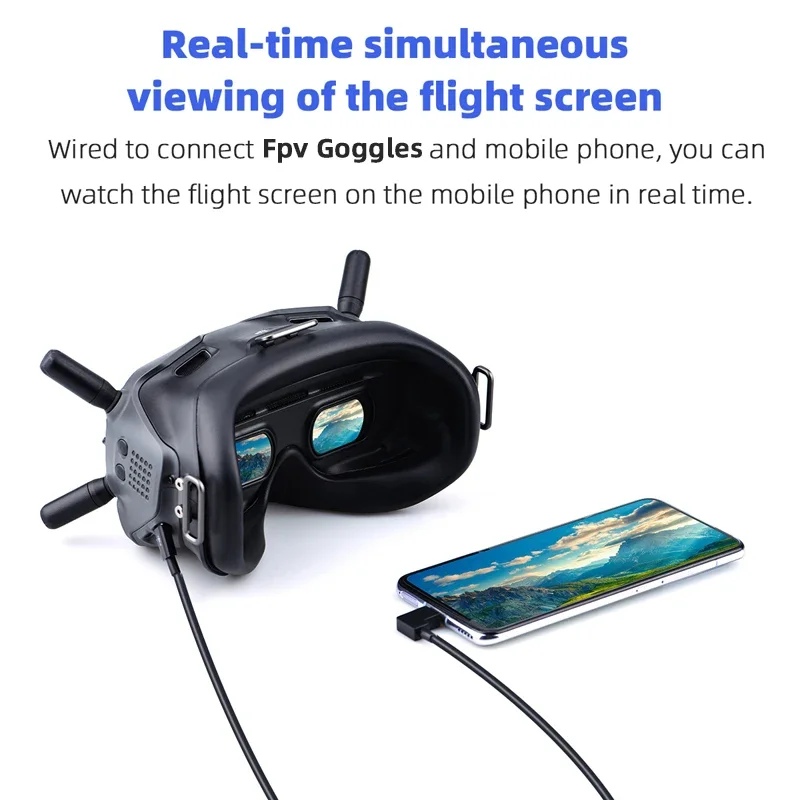 Câble de transmission image DJI Avata 2 / FPV V2 – Adaptateurs USB-C vers iOS et Type-C, présentés côte à côte.