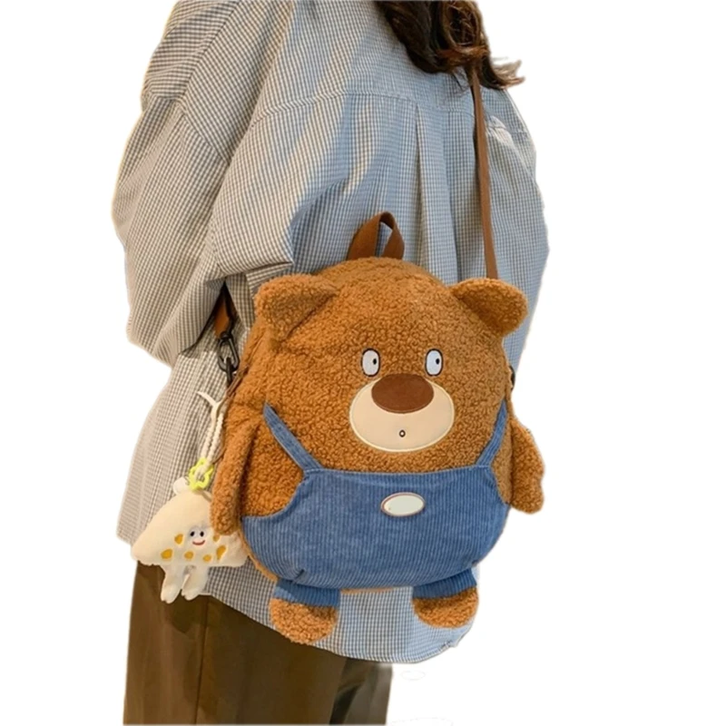 Women Plush Shoulder Bag Girls Bear Backpack Cartoon Animal Crossbody Bag