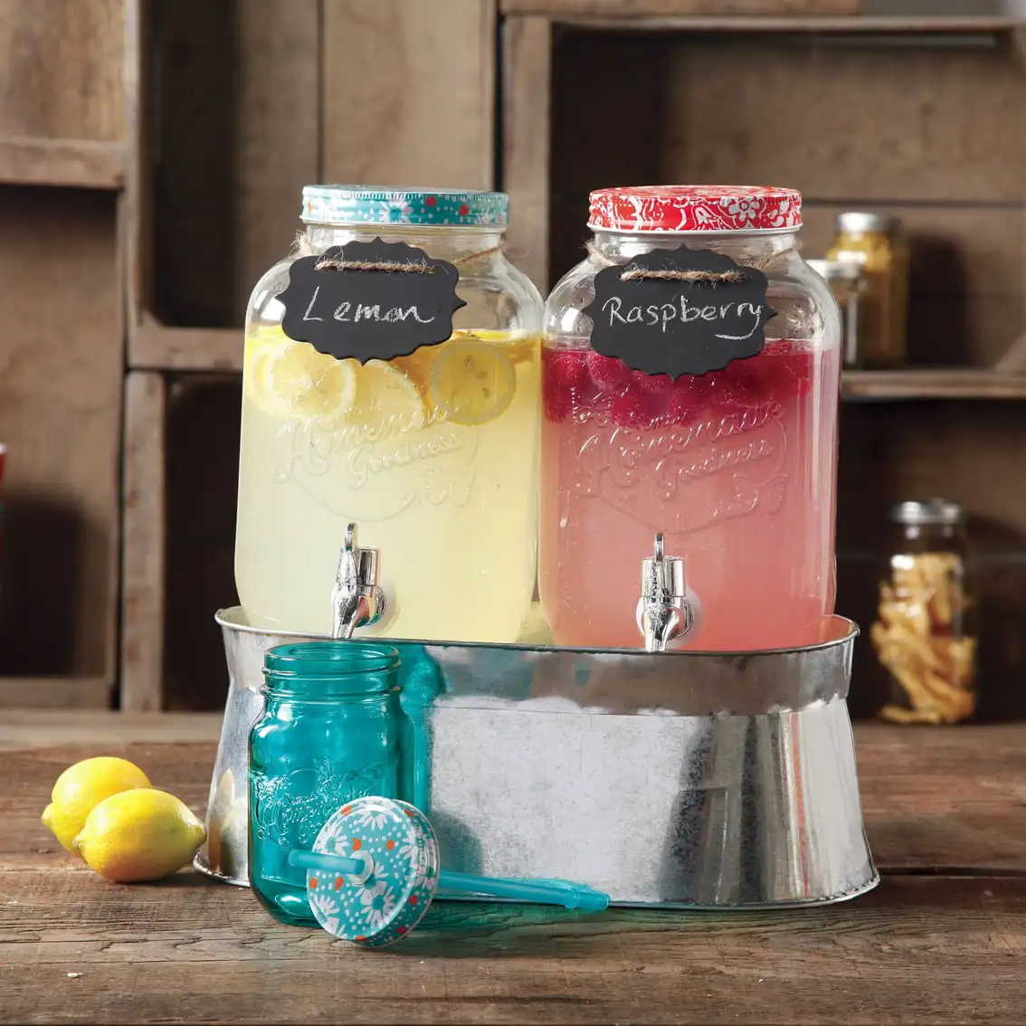 

Simple Homemade Goodness Drink Dispenser Set with Ice Bucket, Chalk Boards and Chalk Pencil
