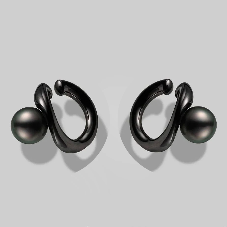 

MeiBaPJ DIY 925 Silver Holder 8mm Natural Round Pearls Fashion Black Clip Earrings Fine Wedding Jewelry for Women