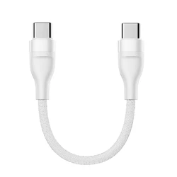 High - Speed 66W USB C Short Charge Cable - 25CM Nylon Braided for Fast Charging & Data Transfer (White)