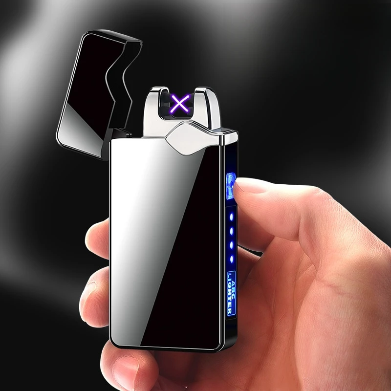 

New Electric USB Recharging Dual Arc Pulse Plasma Flameless Metal Lighter Outdoor Windproof LED Power Display Lighter Men's Gife