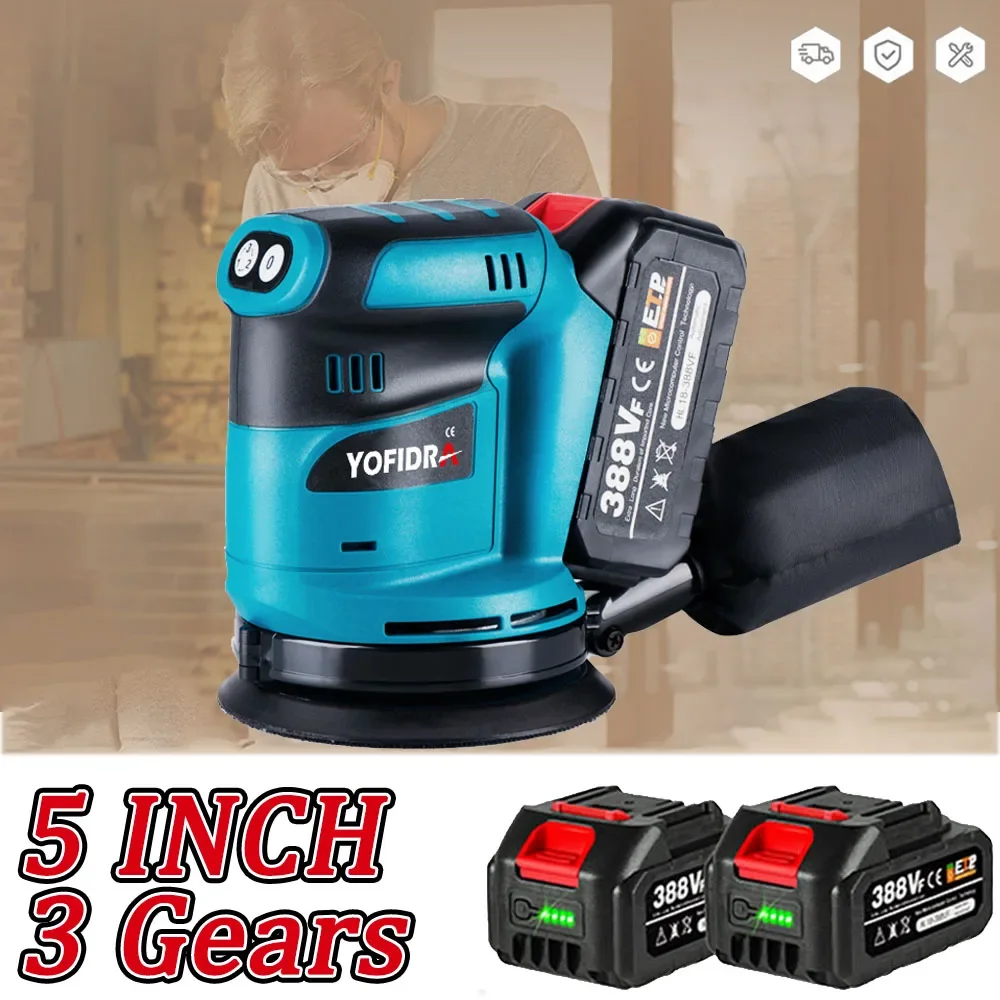 5 Inch Cordless Electric Orbital Sander Wood Grinder 3 Gears Polishing Grinding Machine Power Tools For 18V Battery electric grinder electric sander cordless sander cordless grinder
