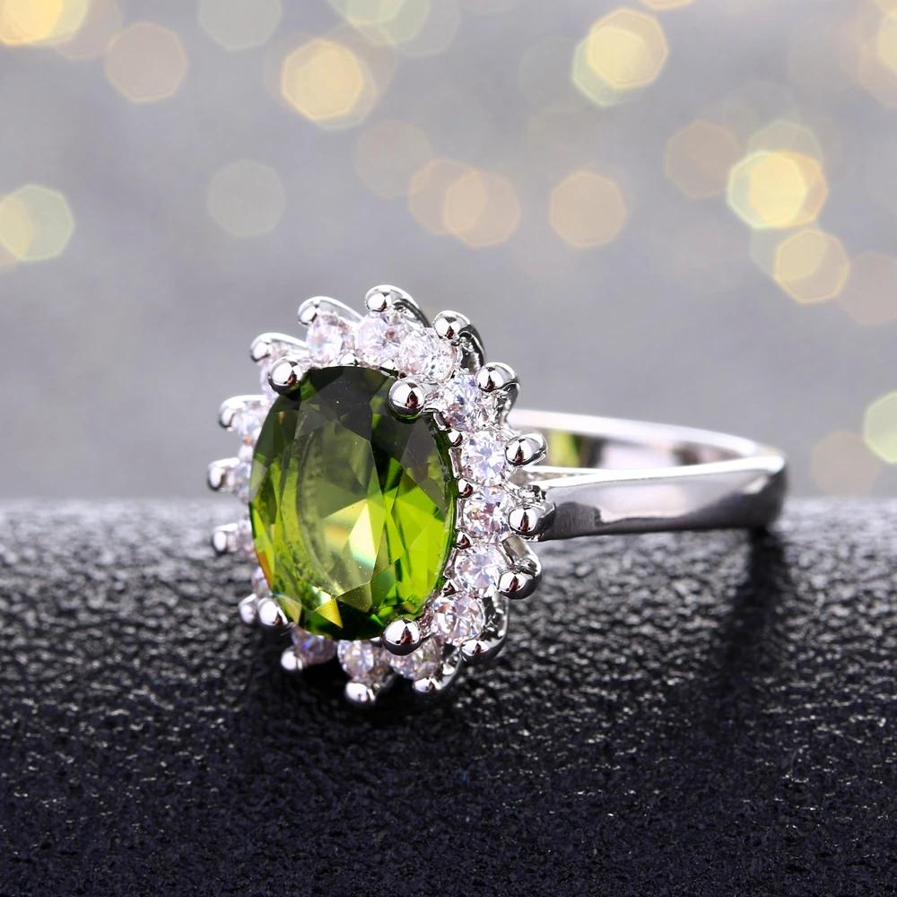 925 Sterling Silver Ring Flower Silver Rings with Peridot Stones Shining Luxury Wedding Engagement Rings for Women Jewelry Gifts silver rings silver ring wedding rings