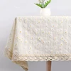 Beige Daisy Lace Tassels Cotton Tablecloth Rectangle Table Cover for Tea Table Decorations Kitchen Living Room Wedding Party Use 4