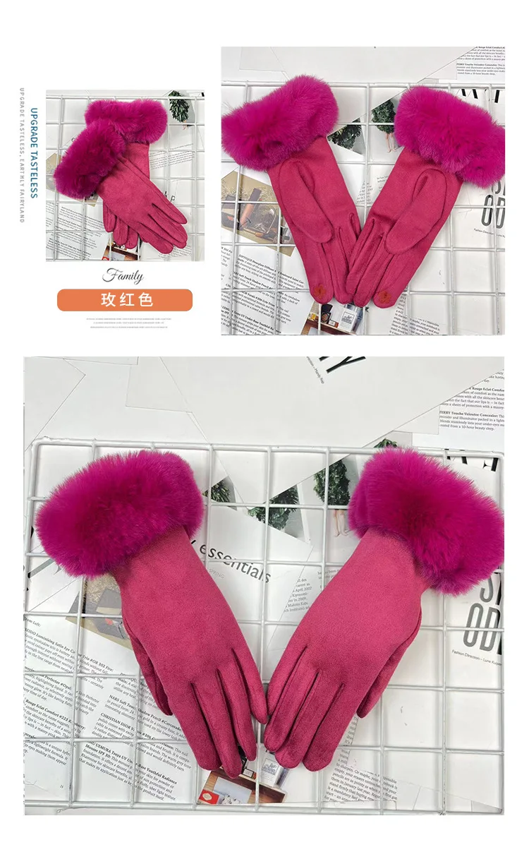 Candy Color Plus Velvet Thicken Women Keep Warm Gloves Fashion Elegant Plush Wrist Winter Cycling Drive Touch Screen Gloves
