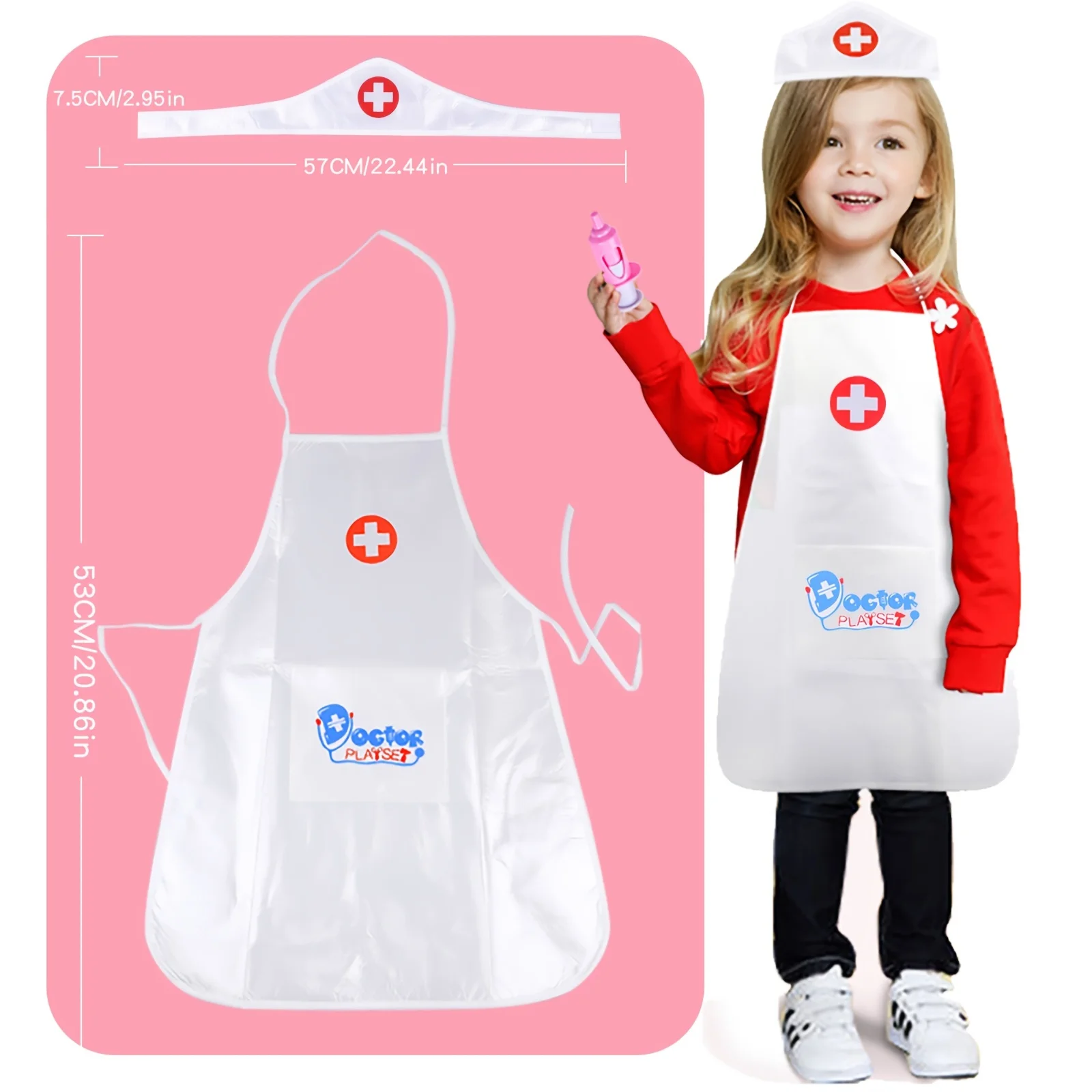 Kids Doctor Playset Children Doctor Nurse Cosplay Costume Apron with Headdress Hat Play Set for Halloween Role Play Gifts