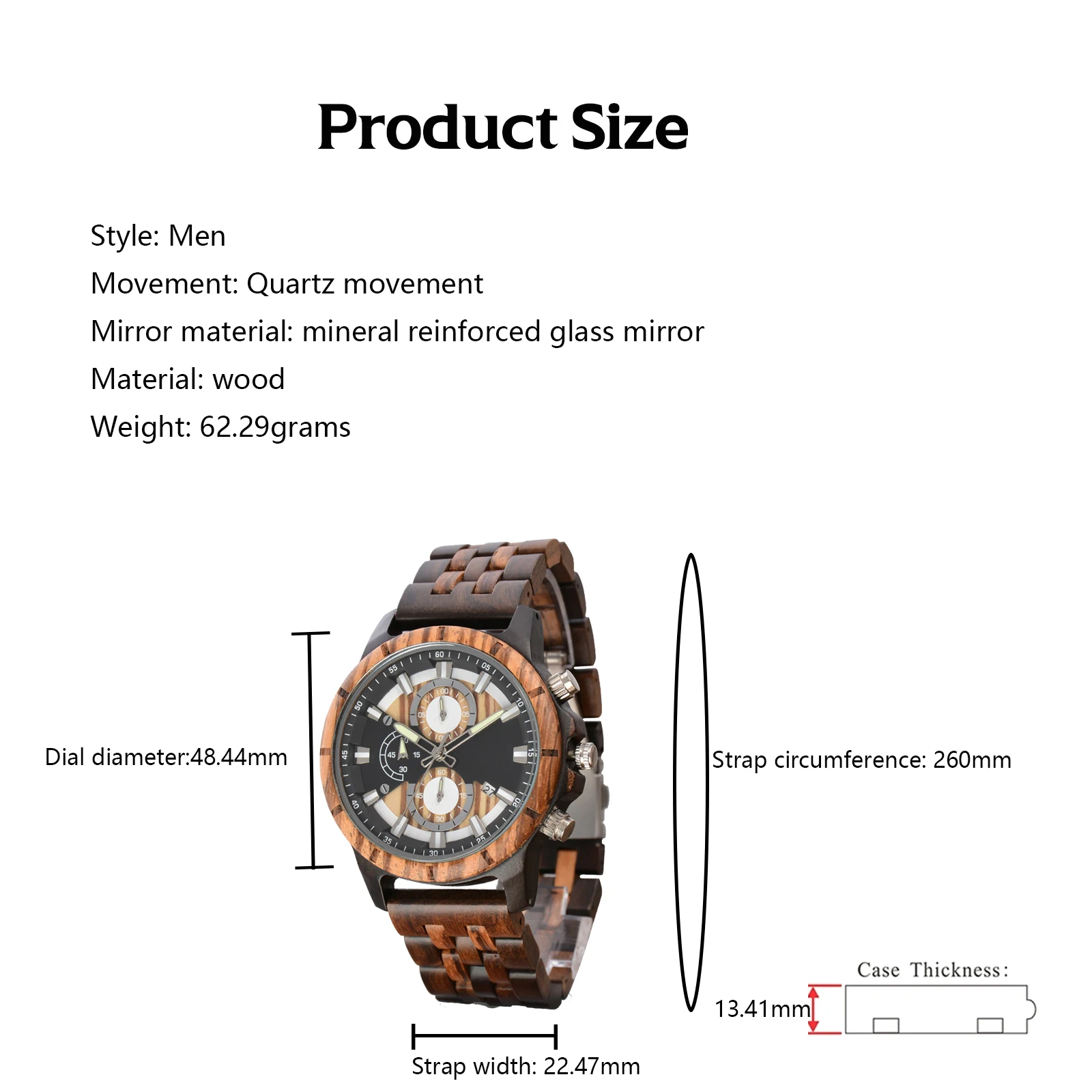 Men's wooden luminous quartz wristwatches, fashionable multifunctional sports display calendar watch, best gift for holidays