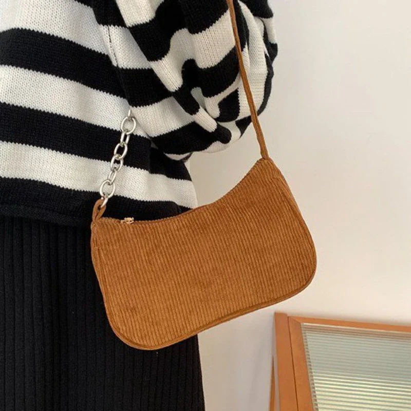 

2024 Fashion Vintage Women Handbags Corduroy Underarm Bag Casual Women Shoulder Bags Solid Color Zipper Female Handbag Clutch