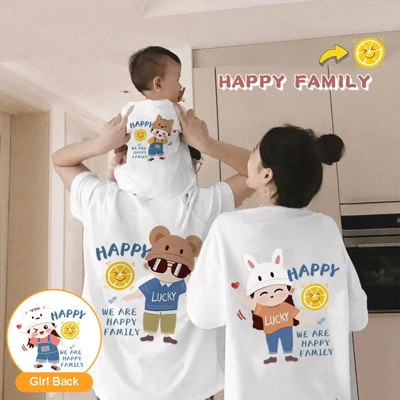 

Cartoon Print Family T-shirt 2024 Summer Mother Daughter Son Family Matching Outfits Father Kids Cotton T-shirts Family Clothes