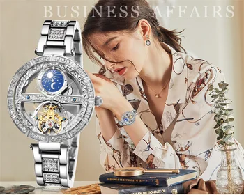 Women Automatic Mechanical Watch Top Brand Luxury Leather Waterproof Watches Ladies Skeleton Tourbillon Clock reloj mujer New 11
