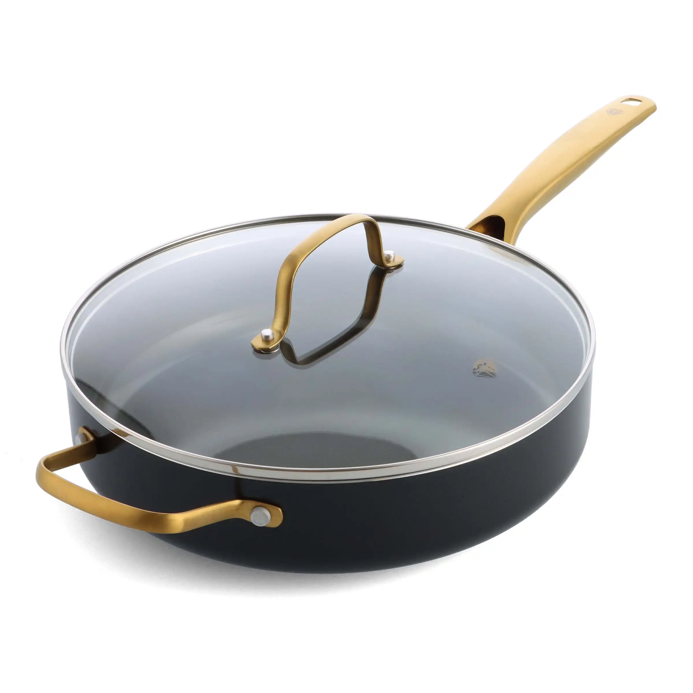 Reserve Ceramic Nonstick 12 Frypan with Lid and Helper Handle | Black with  Gold-Tone Handles